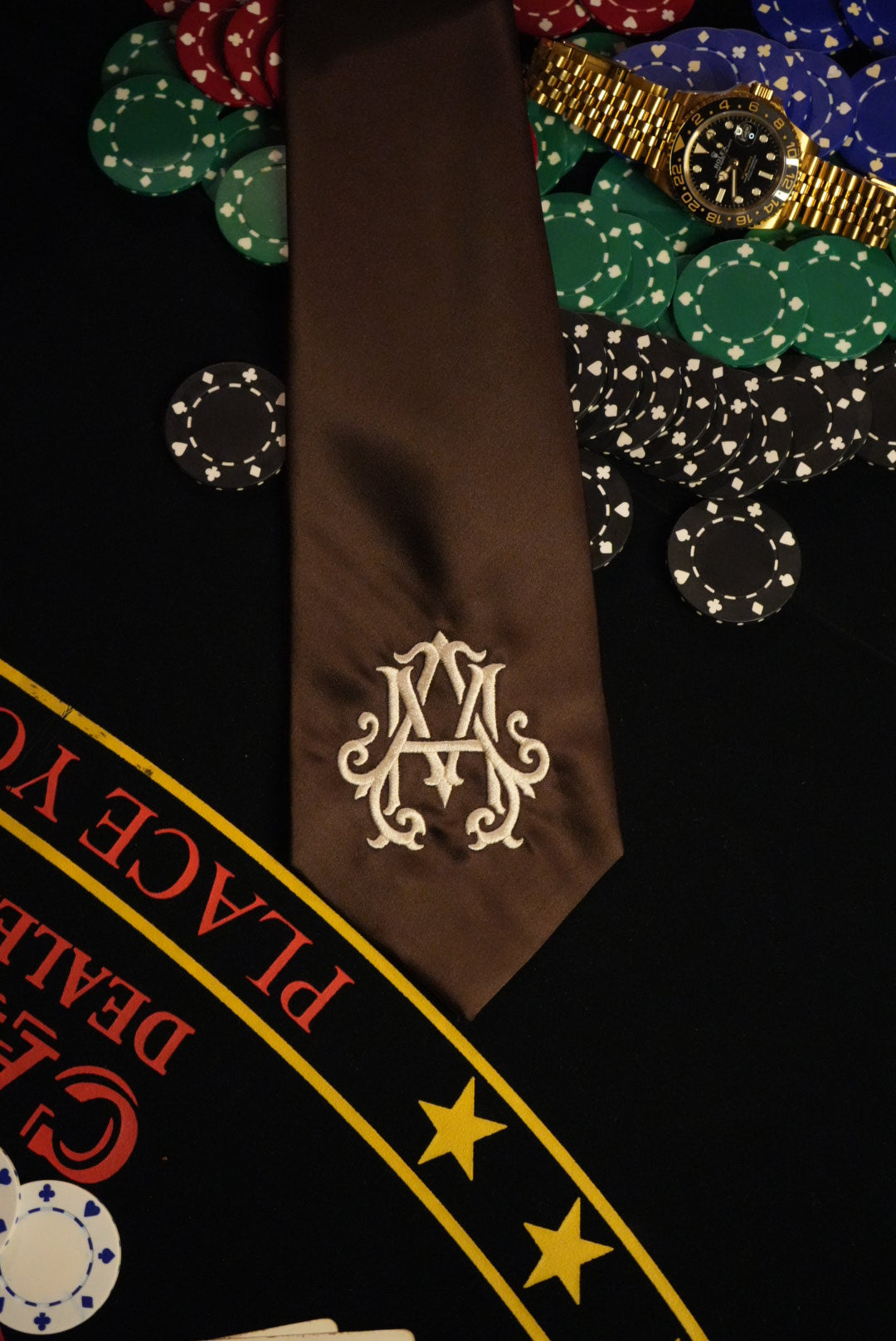 Italian Silk Monogram Tie Brown