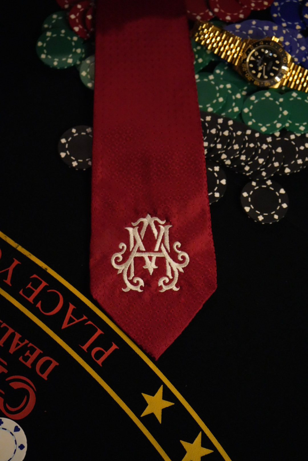 Italian Silk Monogram Tie Red